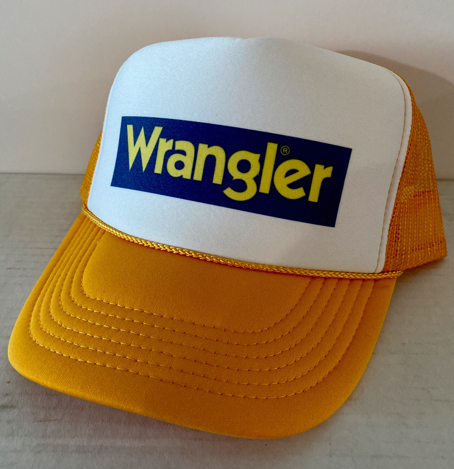 Vintage Wrangler Hat Earnhardt Trucker Hat Adjustable snapback Yellow