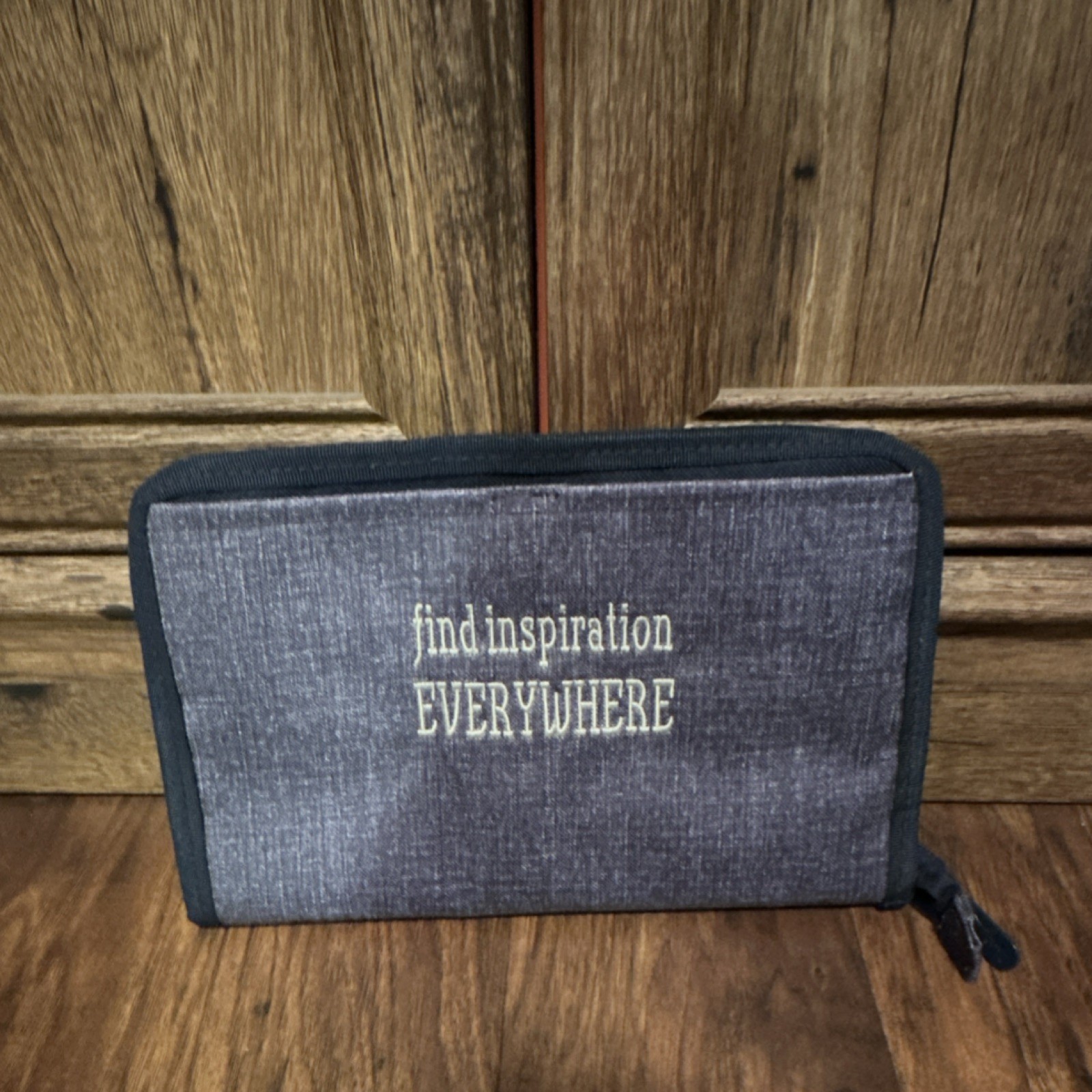 Whitpenz Gray Fabric Women’s Organizer with Inspirational Quote