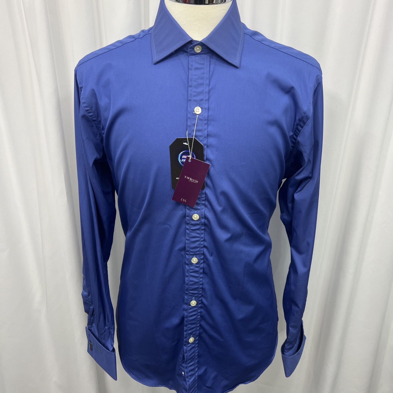 TM Lewin Men’s Blue Double Cuff Shirt – Pure Cotton – 16” Collar (46” Chest)