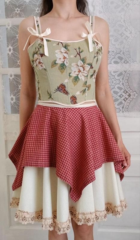 Romantic Red Gingham Asymmetric Skirt | Handmade | Cottagecore