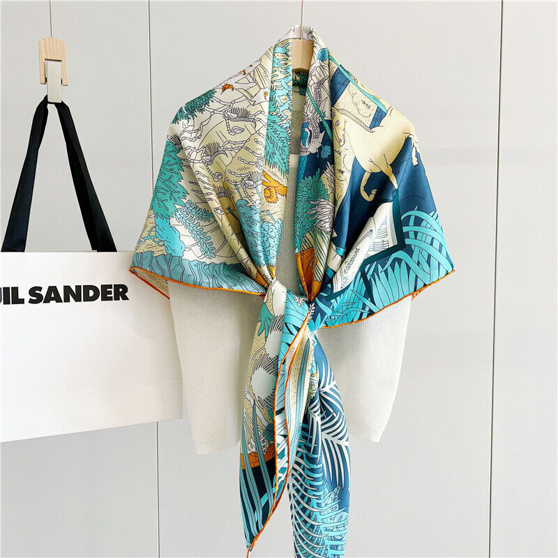 Animal Print 100% Pure Twill Silk Large Square Scarf Wrap Shawl Head Scarf 53