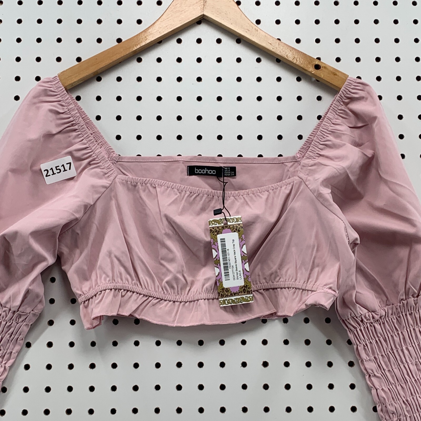 Boohoo Womens Crop Top Pink Off The Shoulder Scrunch Sleeve Ladies Size 4
