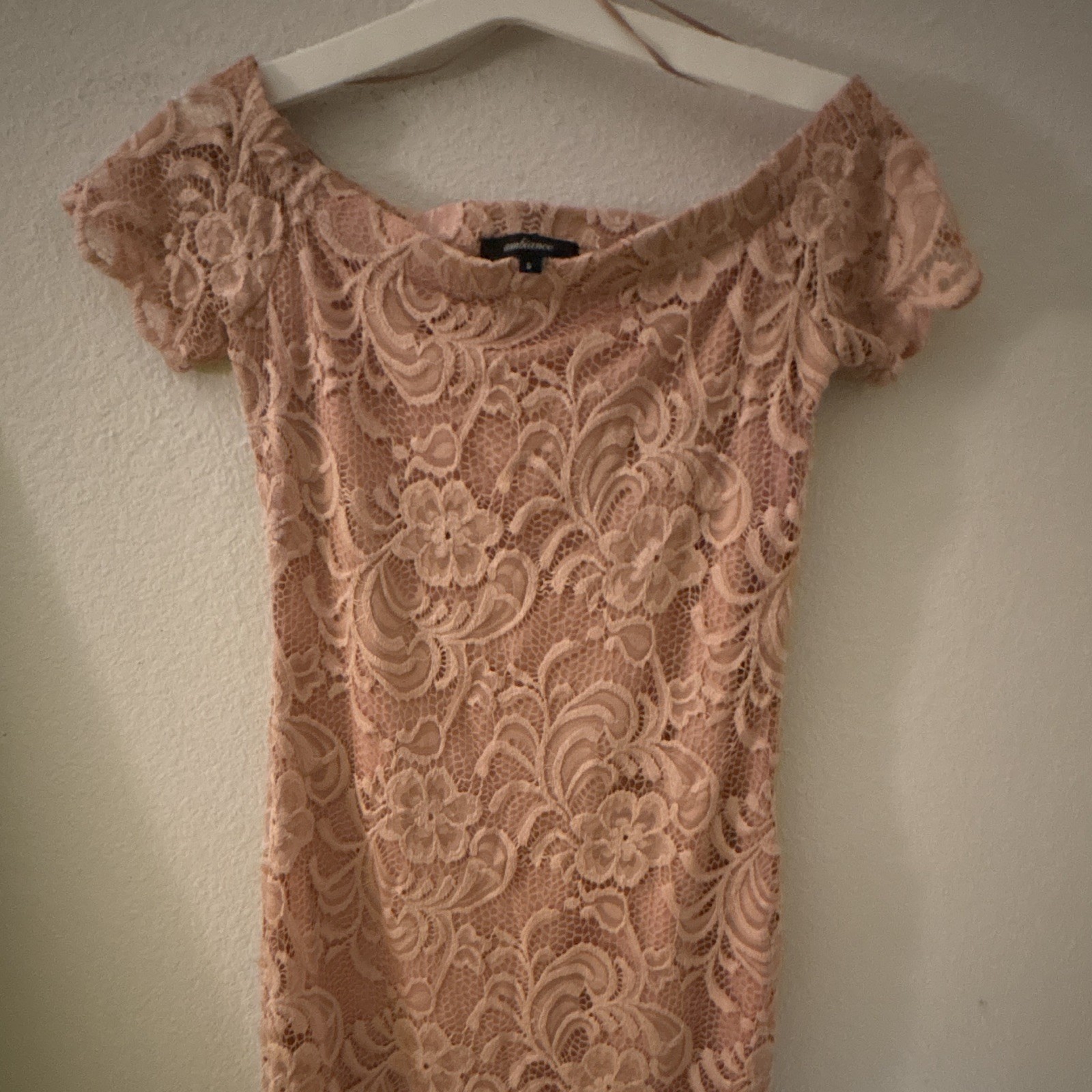 Ambiance Pink Floral Lace Sheath Dress S Scoop Neck Cap Sleeve Knee Length
