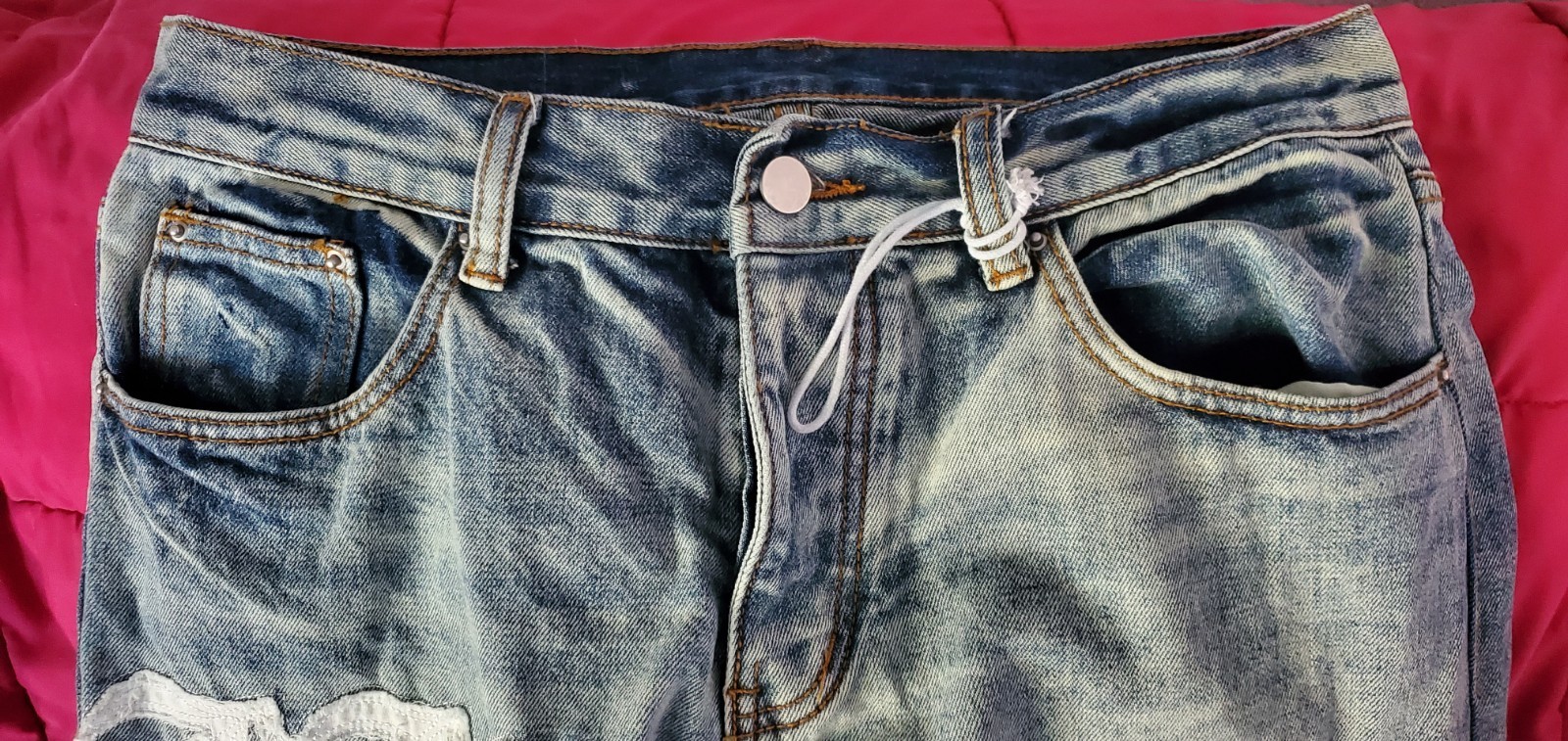 Mnml Patchwork Jeans Mens Blue Denim Logo Cotton Distressed 32×28