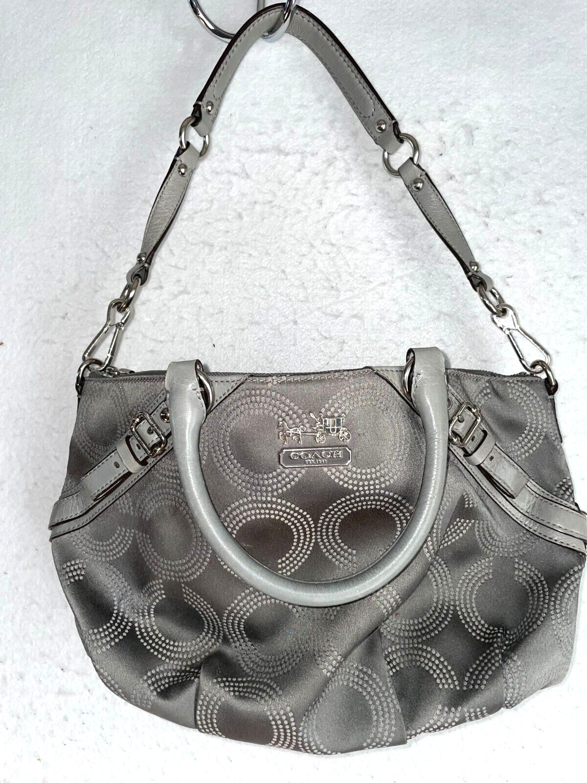 Coach Madison Dotted Logo Monogram Sophia Satchel Leather Gray