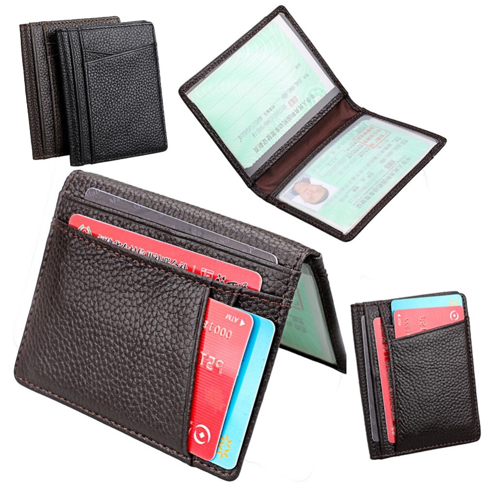 Bifold Double Zipper Coin Pocket Leather Purse Men Wallet with Anti-Theft Chain
