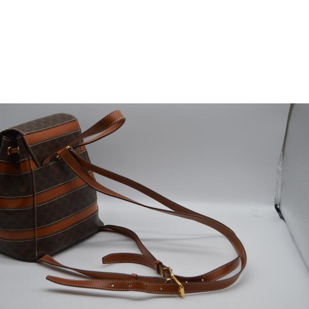 CELINE Macadam Mini Leather Backpack Brown Gold Drawstring Authenic