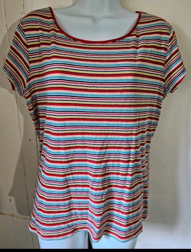 Papaya Matalan Size 18 T.shirt Top Multicolour Stripy 100% Cotton Short sleeve