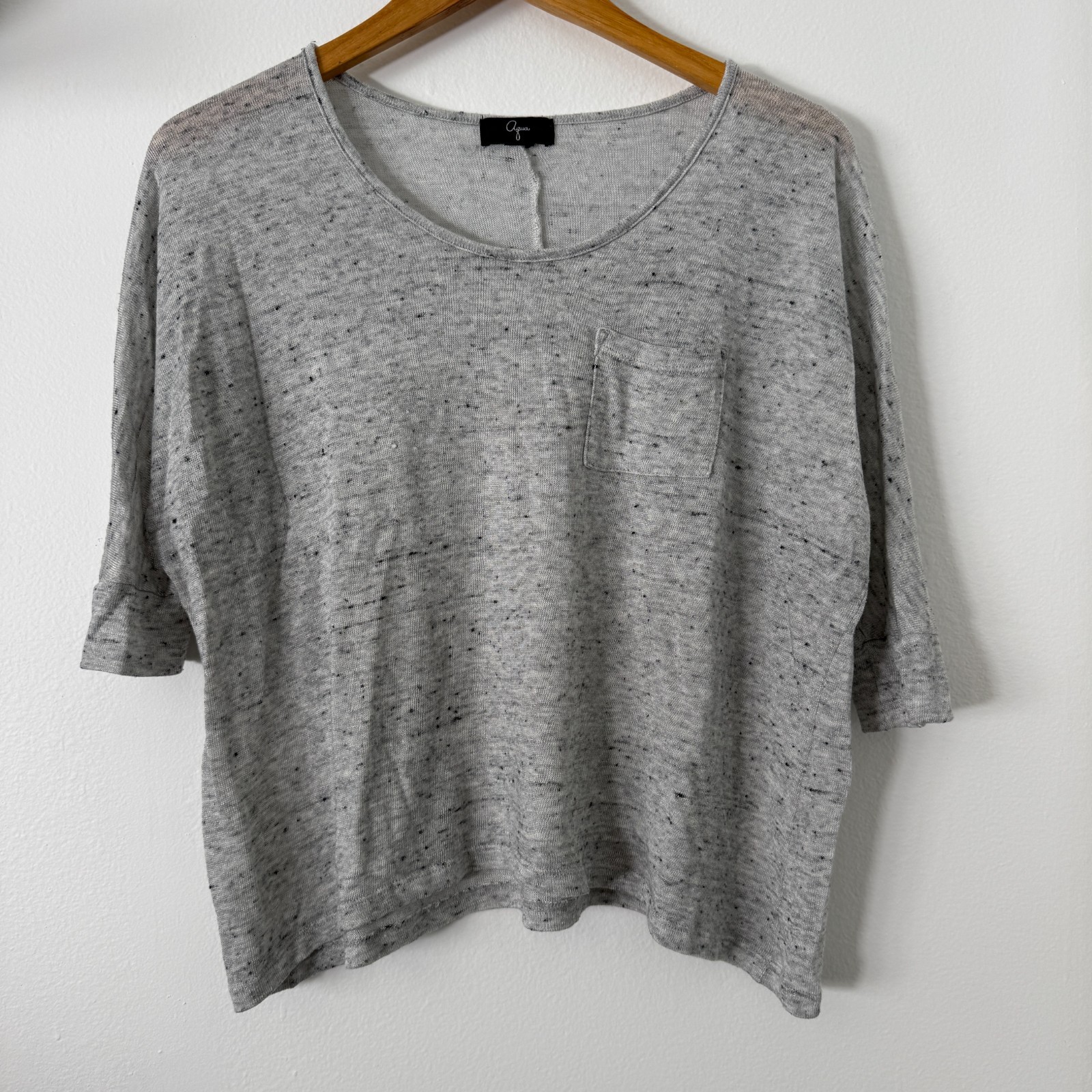 AQUA Batwing Top Women’s Small Gray Relaxed Boxy 3/4 Sleeve Pocket