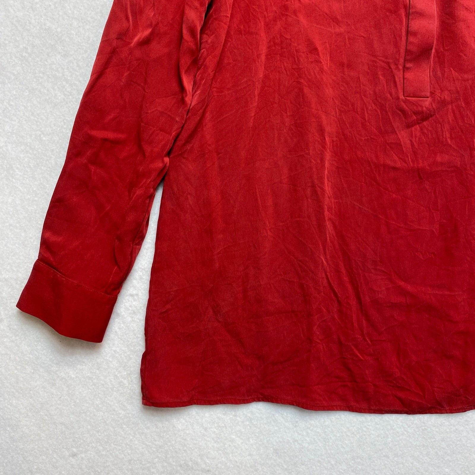 Theory Shirt Womens M Red Long Sleeve Mandarin Collar Button Front Silk Blend
