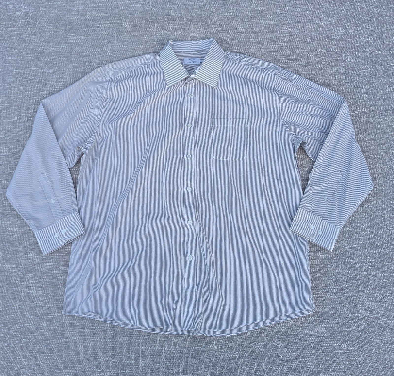 F&F Easy Care Shirt Mens 18″ Collar Grey Pinstripe Button Down Long Sleeve