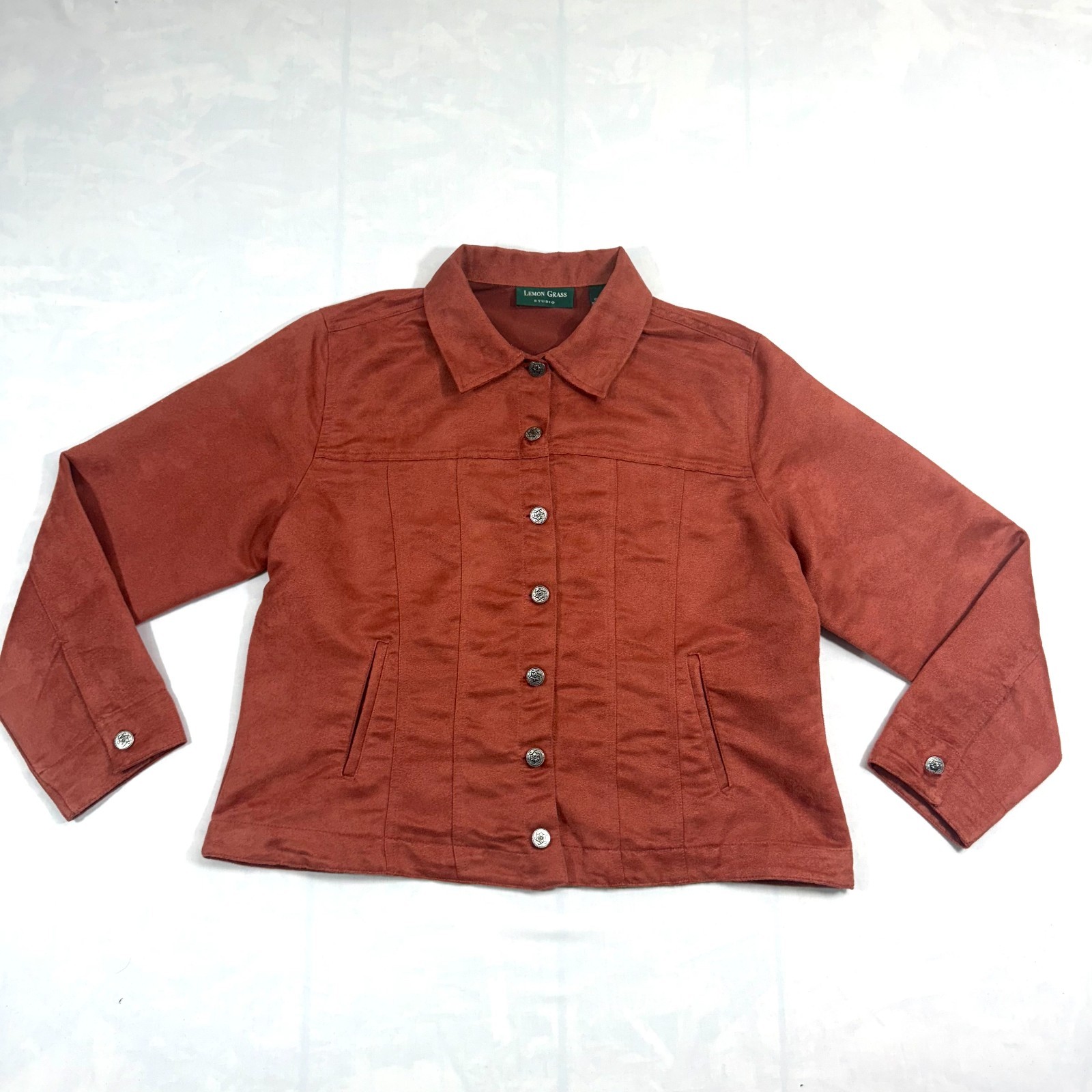 Lemon Grass Studio Jacket Womens Large Burgundy Suede Collared Button Front
