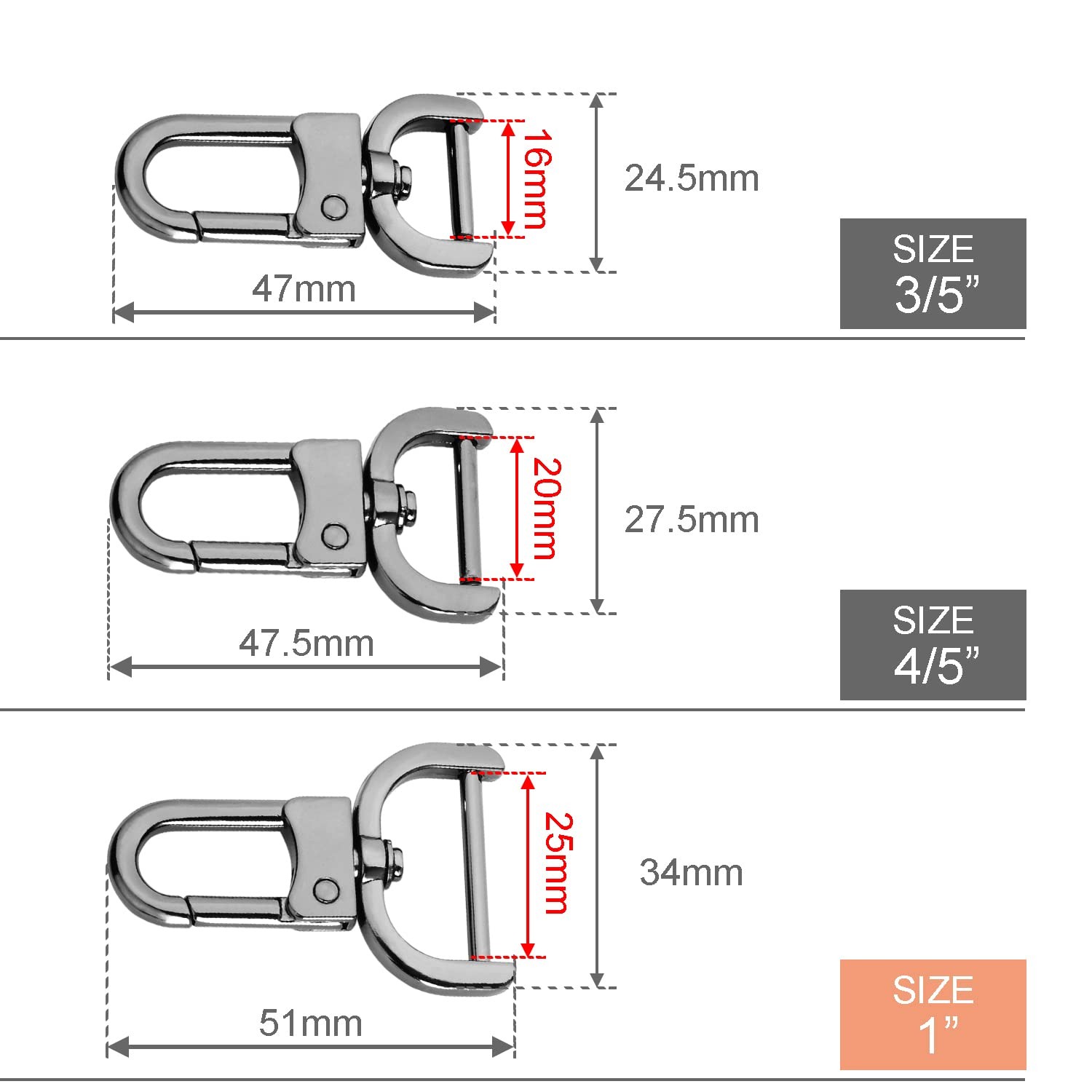 6 Pack 1 Inch Detachable Snap Hook Swivel Clasp, Metal Lobster Claw Clips Cla…
