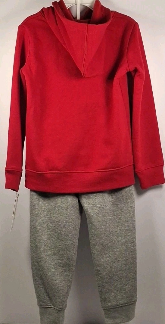 Nike Boys Size 4 (3-4Y) Block Hoodie & Pants 2 Pc. Set, Gray Pants/Red Hoodie