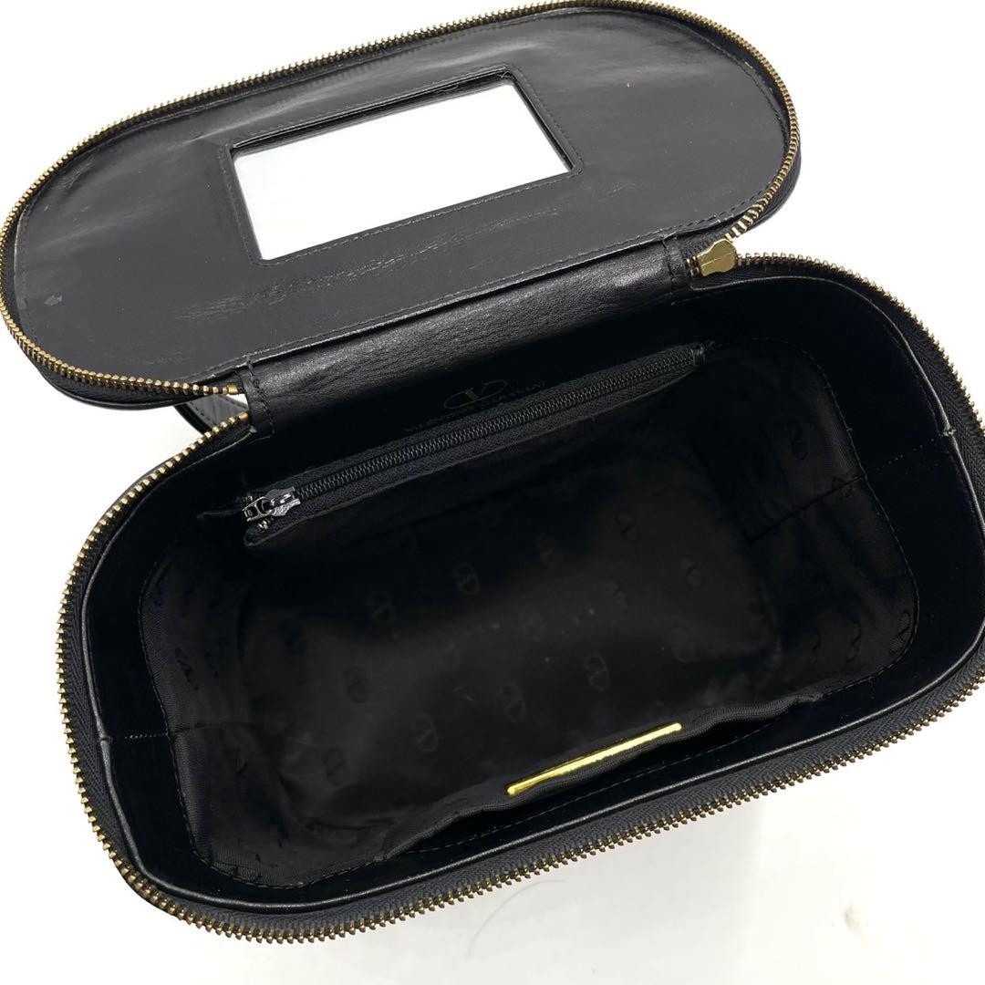 Valentino Garavani Black Leather Vanity Handbag Logo Hardware Japan 0612484