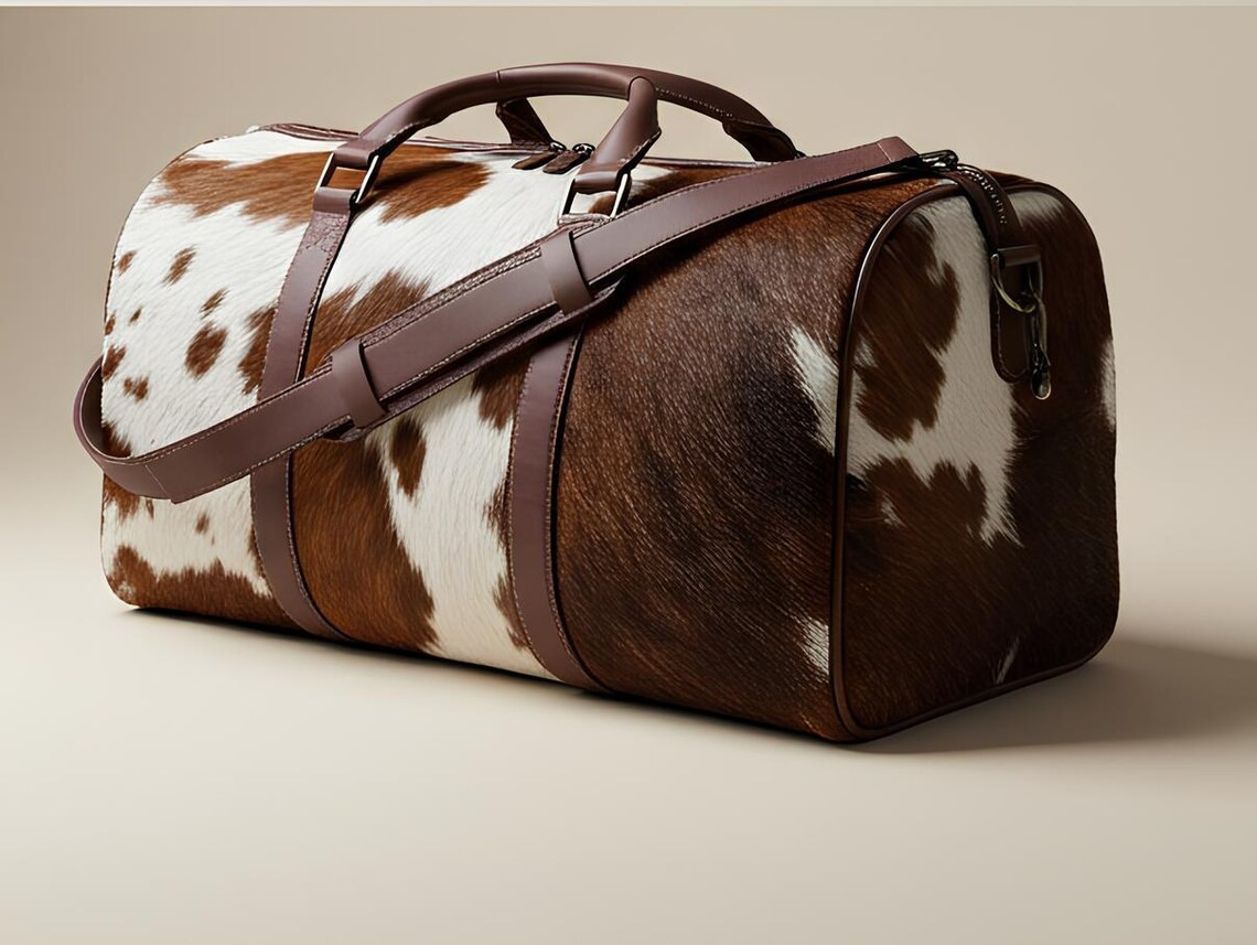 Luxury Cowhide Leather Duffel Bag | Natural Hair on Hide Unisex Weekender Bag