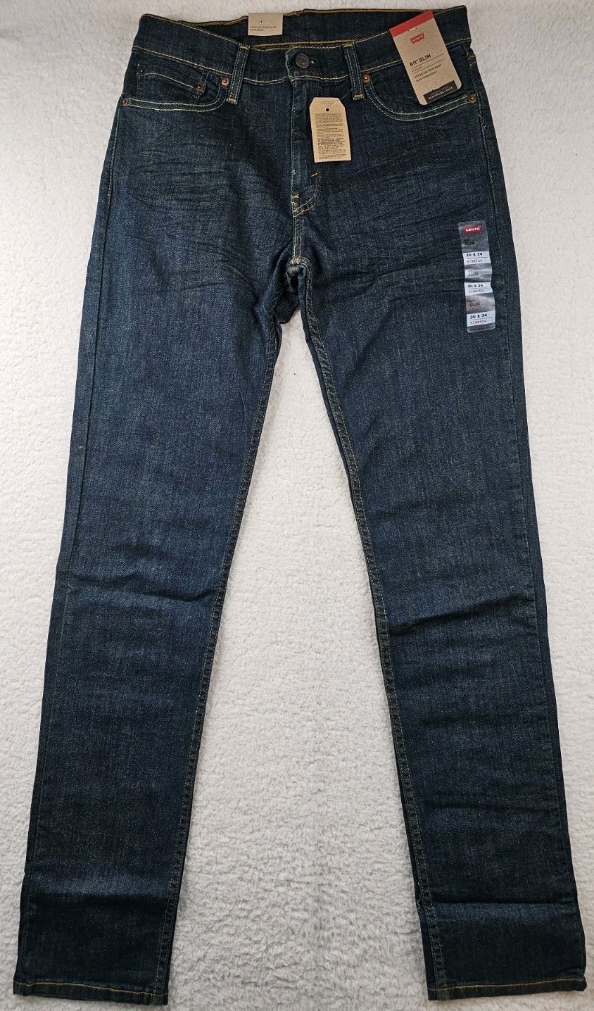 Levis 511 Slim Fit Mens Jeans Stretch 30×34 Blue Dark Wash Denim Cotton Blend