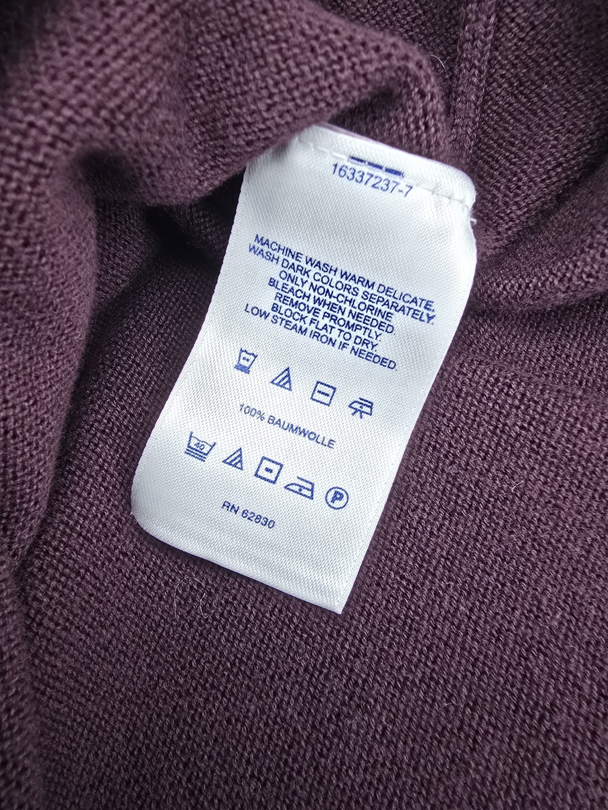 Lands’ End Men’s Large Supima Cotton V-Neck Sweater Burgundy Plum Long Sleeve