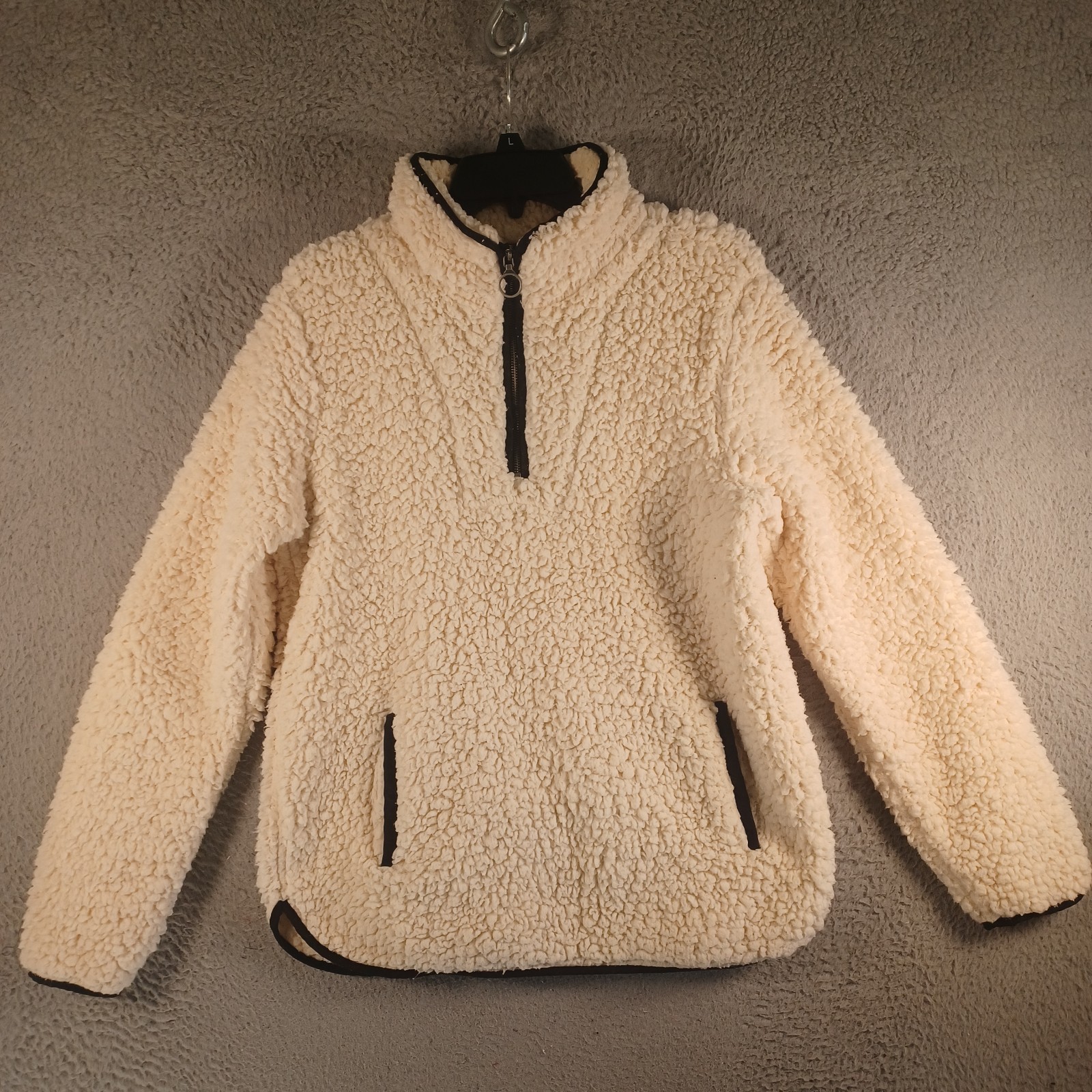 Thread & Supply Womens Milk White Sherpa Zip Jacket Size Small Mock Neck Warm