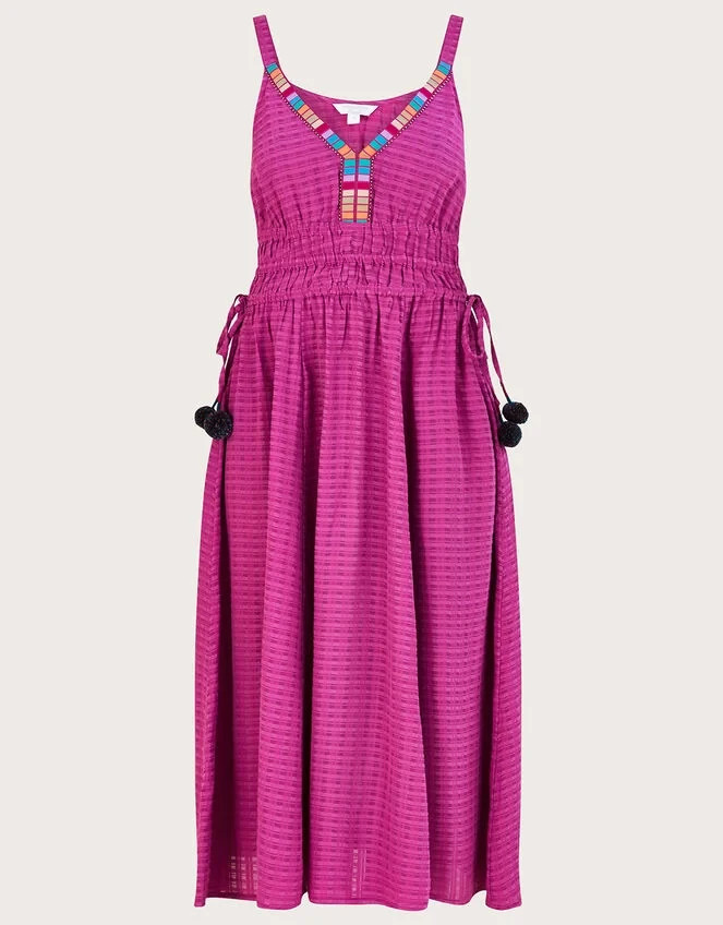 Monsoon Purple (Dark Magenta Pink) Textured Midi Length Sun Dress, Size L, 16-18