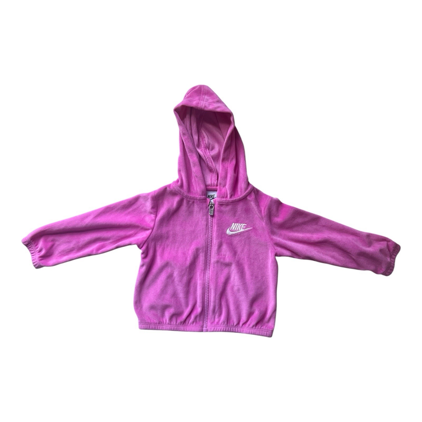 Nike Baby Girl Velour Zip Hoodie Jacket Size 18M Pink Fuchsia Sweatshirt Defect