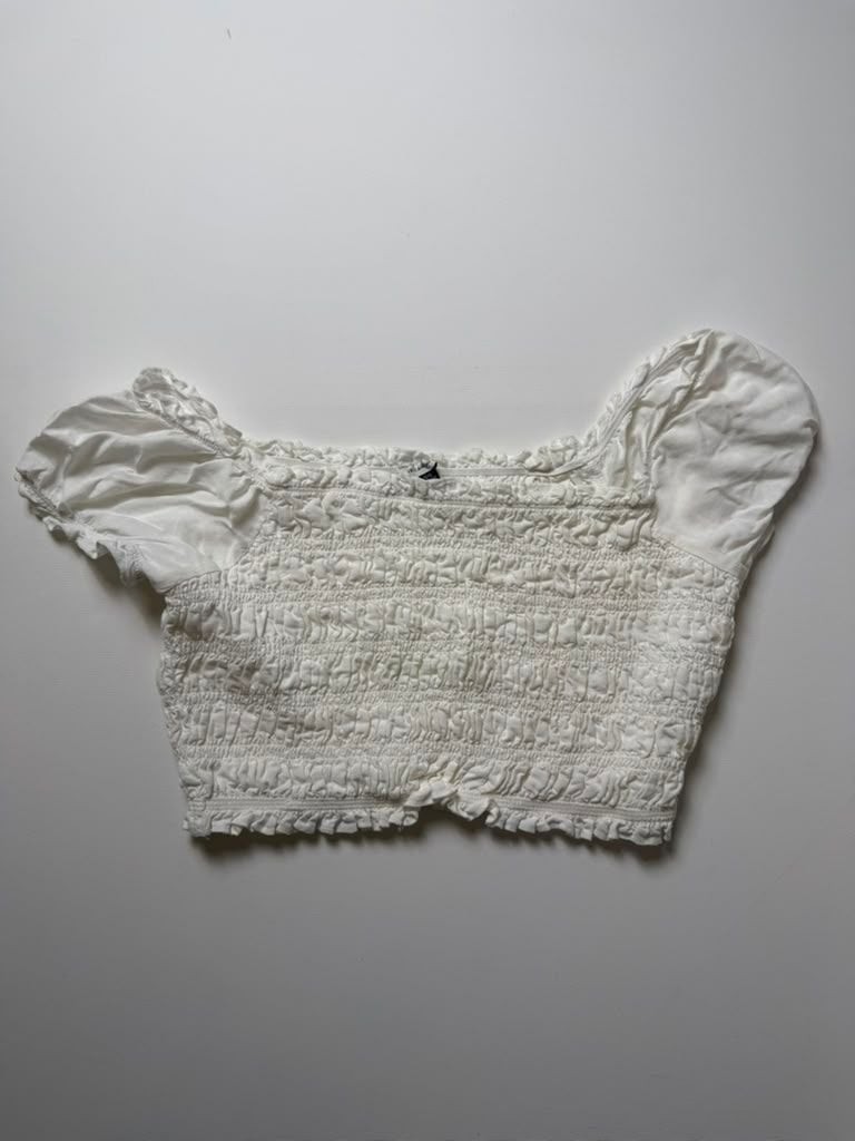 Pretty Milkmaid Soft Girl White Smocked Off-The-Shoulder Ruffle Sleeve Crop Top