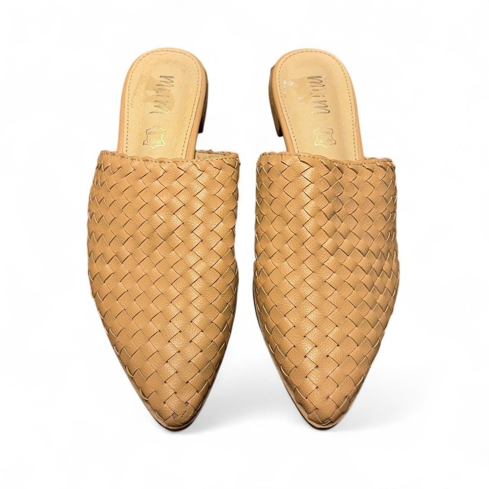 Woven Tan Leather Mules