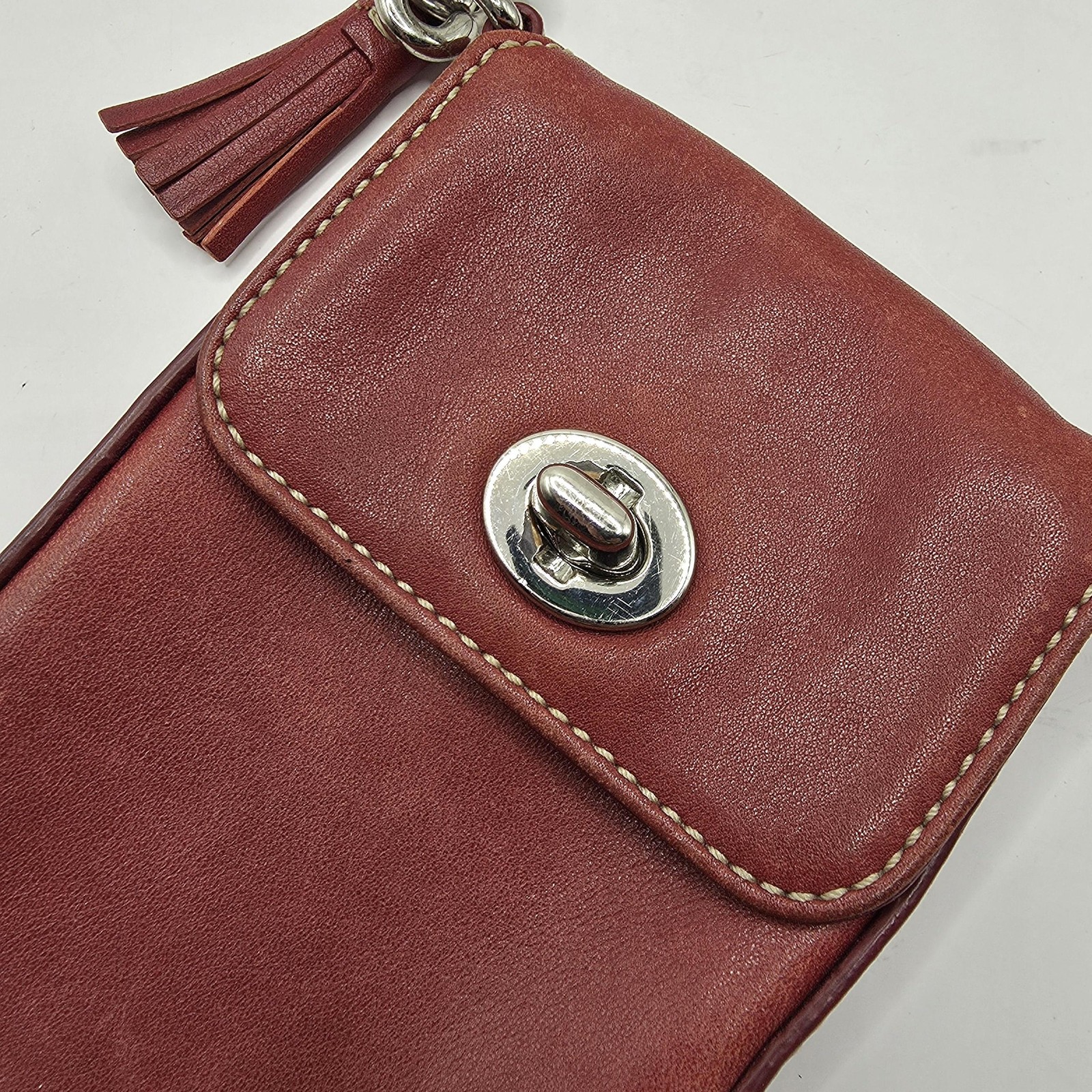 Vintage Coach Phone ID Holder Womens Mini Red Leather Turnlock Tassel Y2K Logo