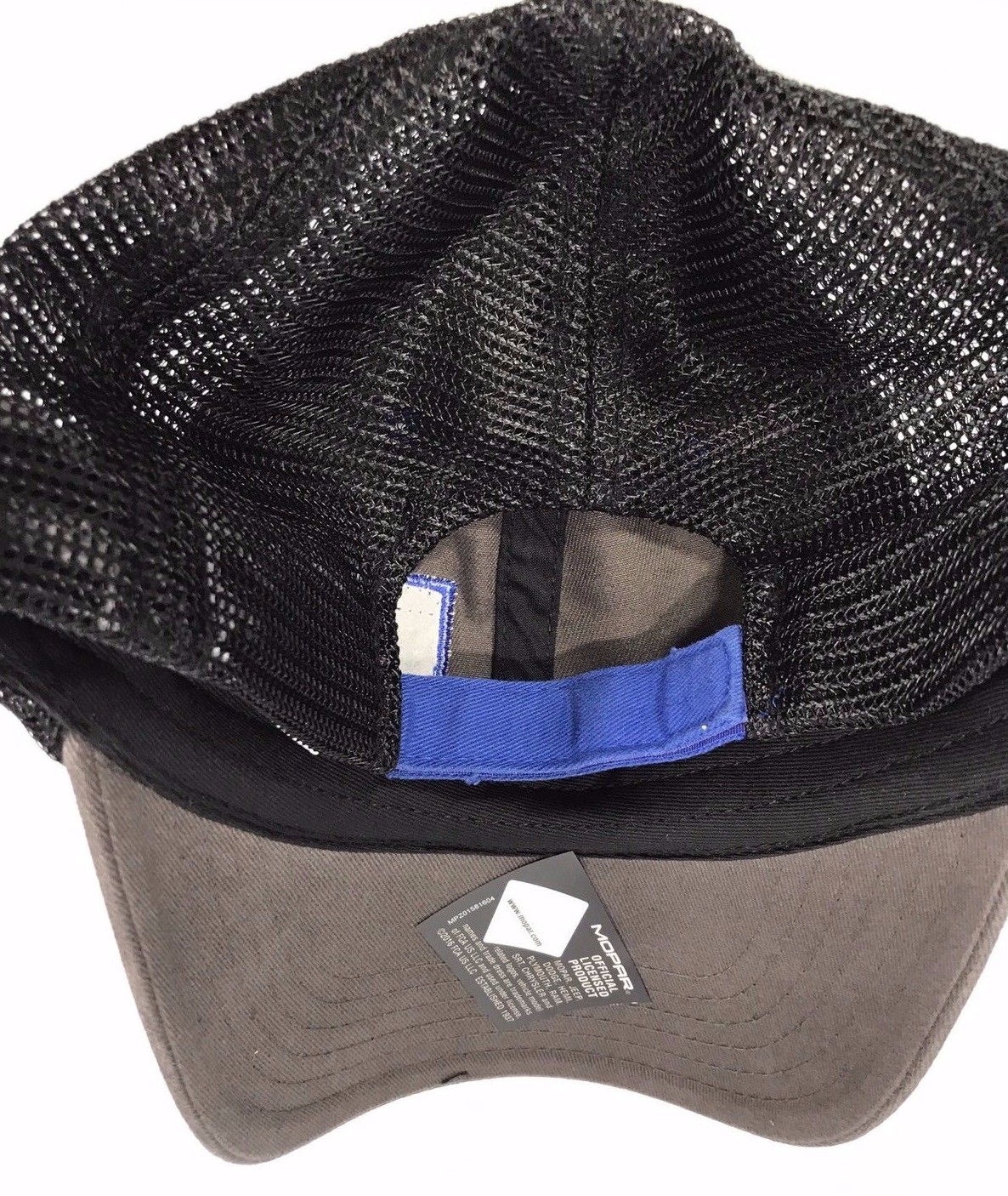 Gray & Black Hat / Cap w/ Blue Mopar “M” Logo / Emblem w/ Black & Blue Stripe