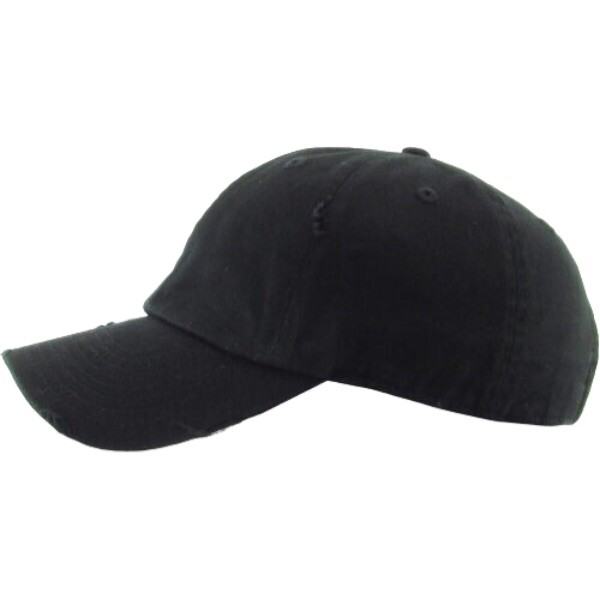 New Black Solid Distressed Vintage Polo Style Baseball Ball Cap Hat 100% Cotton