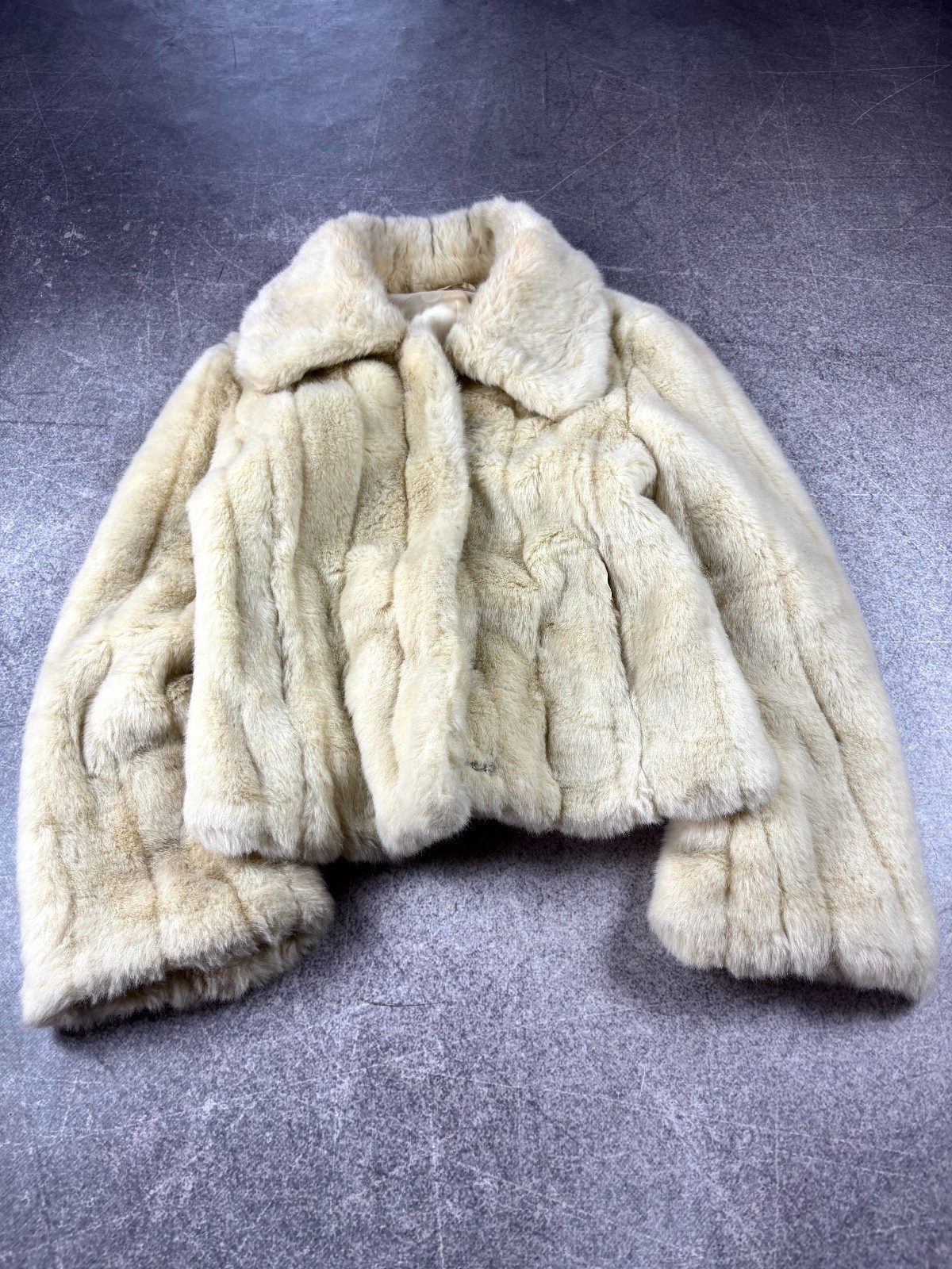 Ivory Cream Fur Cropped Jacket Plush Short Coat Luxury Vintage Old Money Winter