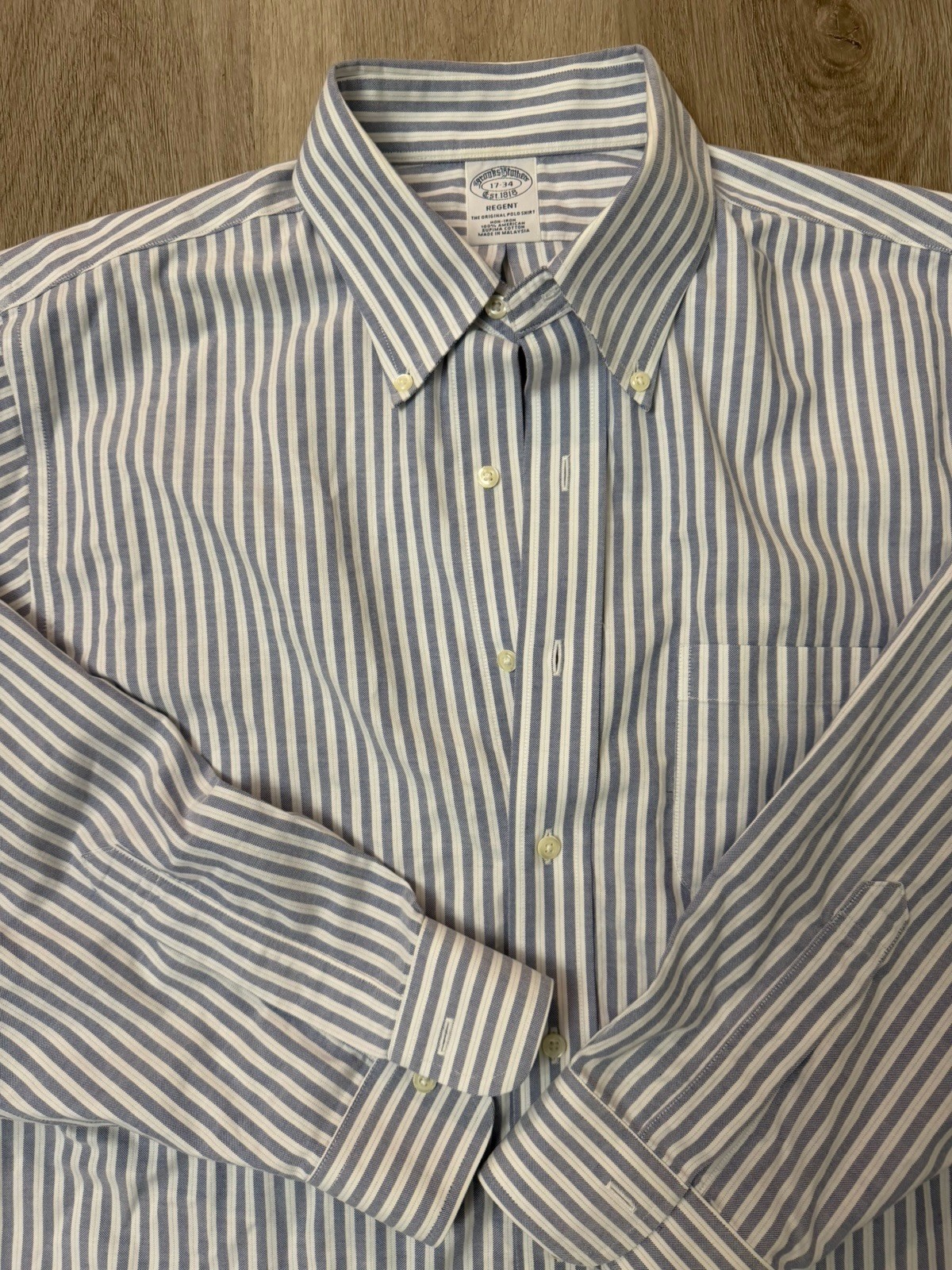 Brooks Brothers Men’s Blue Striped Traditional Fit Dress Shirt Sizes 17-34