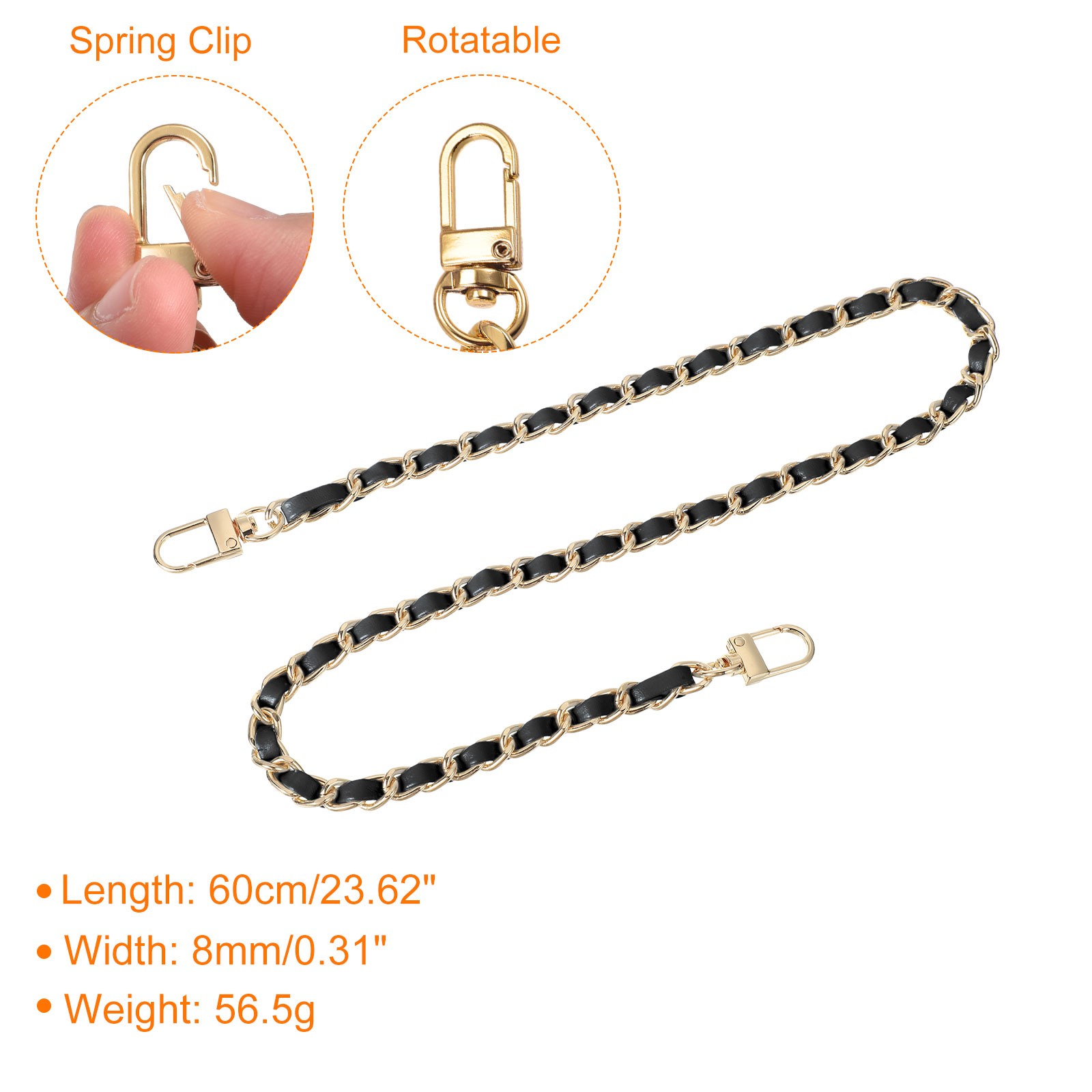 24″ Purse Chain Strap with Buckles for Shoulder Black Gold