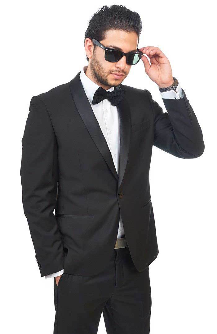 Slim Fit 1 Button Black With Black Shawl Lapel Collar Tuxedo Dinner Jacket AZAR