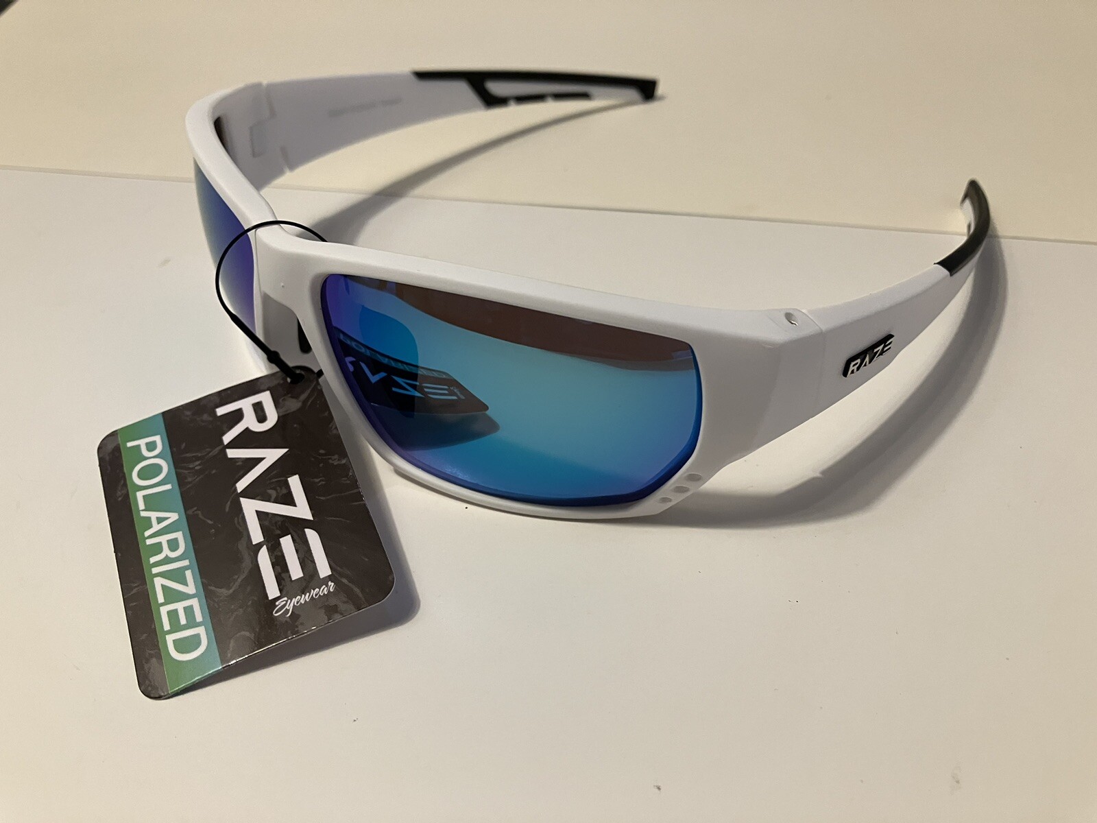 RAZE Eyewear Sunglasses Sonar Polarized White Blue Mirror Smoke 28444