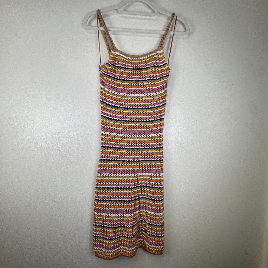 Olive + Oak Crochet Striped Mini Dress Multicolor Spaghetti Strap XS 4S51513