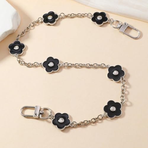 2 Piece 7-inch Purse Chains,Decorative Bag Strap Extender Floral Phone Black