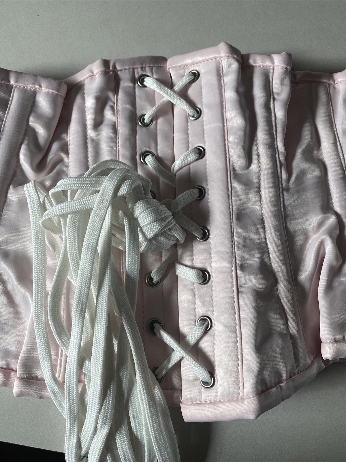 New Defective 201 Authentic Pink Satin 24” Steel Boned Underbust Waspie Corset