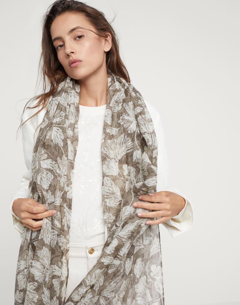 BRUNELLO CUCINELLI WOMEN’S GREEN AND WHITE LINEN FLORAL SCARF MSRP $2195