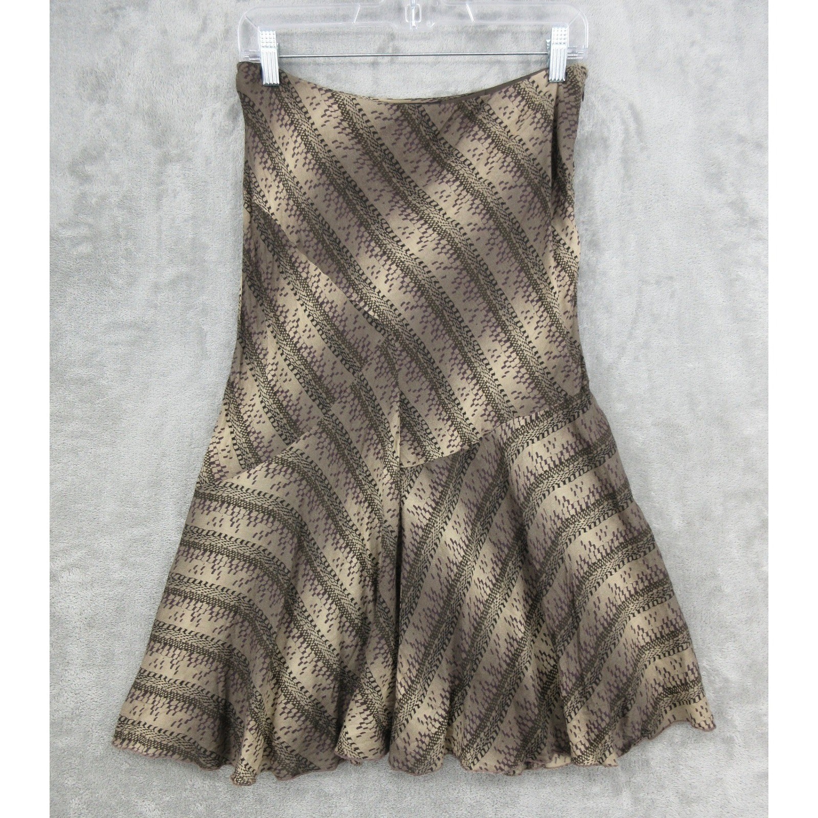 Alfani Skirt Womens 2 Silk Wool Blend Midi Ruffle Abstract Boho Artsy Brown Zip