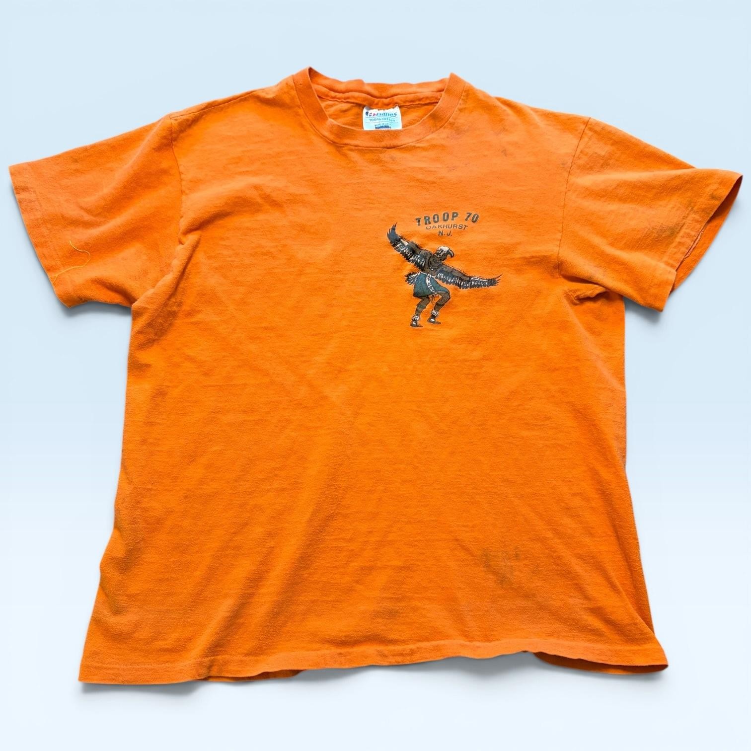 Vintage Hanes Shirt Mens Medium Orange Troop 70 Oakhurst NJ 80sT-Shirt USA