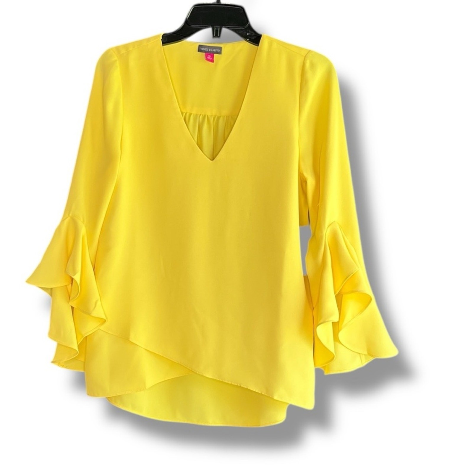 Vince Camuto sunburst yellow V-Neck 3/4-Flutter Sleeve Blouse NEW size XS