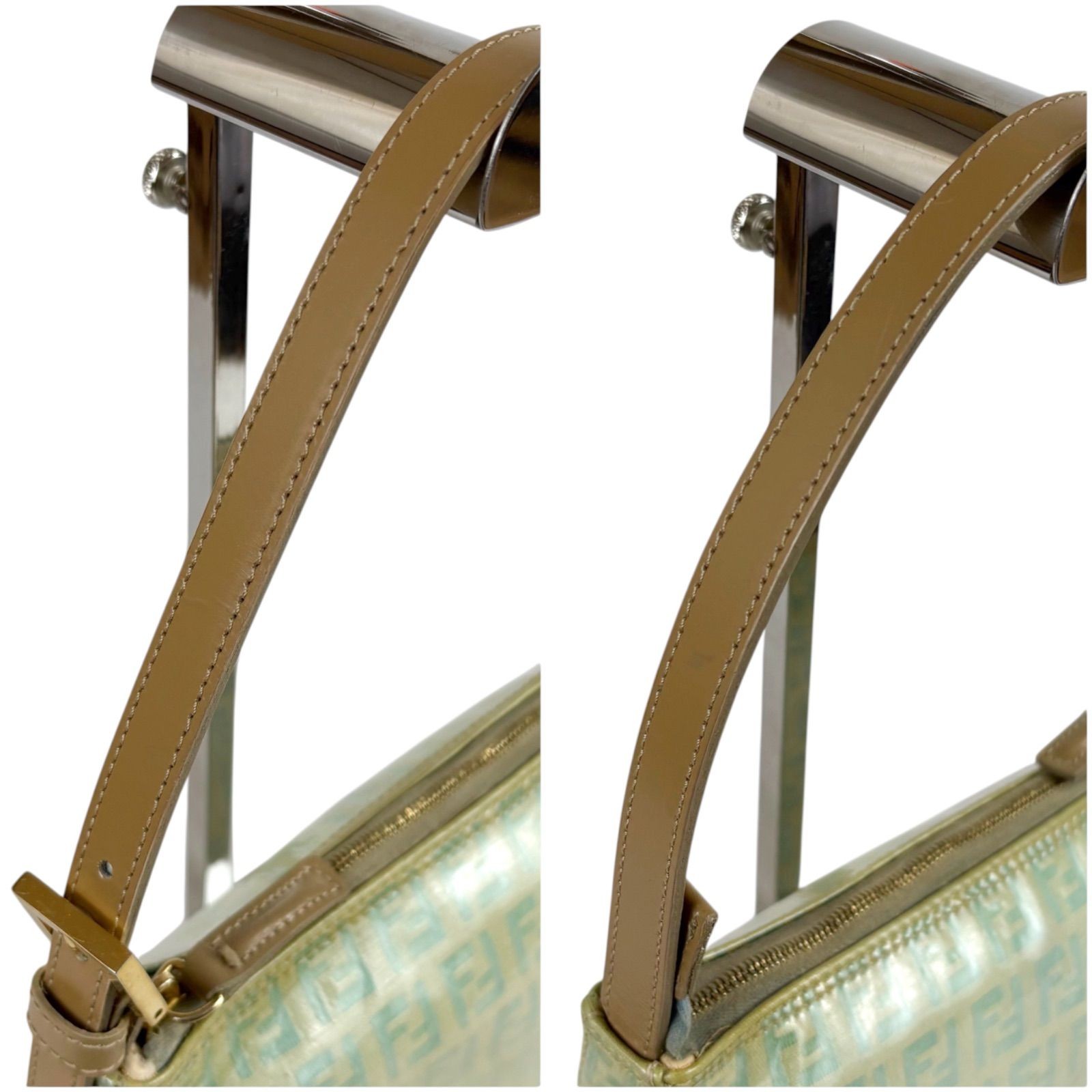 Fendi Zucchino Mini Handbag Pouch PVC Canvas Light Blue Green FF 19cm x 14cm