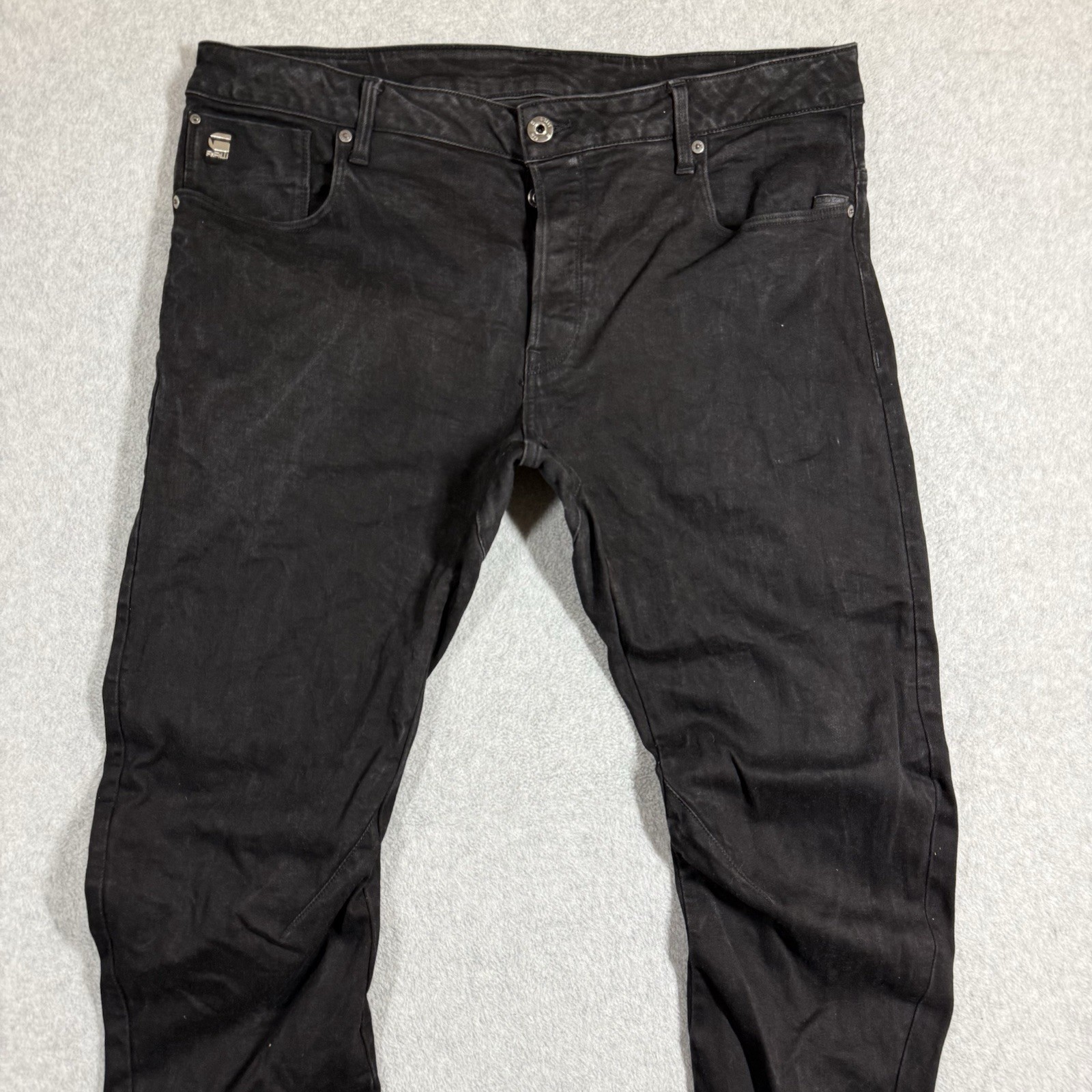 G-Star Raw 3D Arc Slim Jeans Mens 38×34 Black Stretch Denim Twisted Leg Stacked