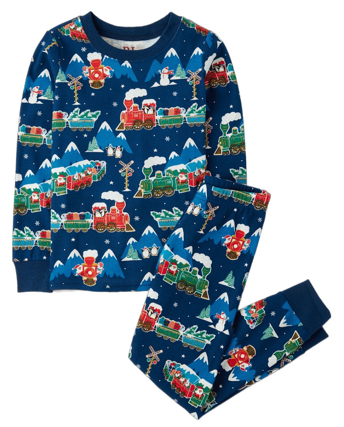 Boy’s Train and Christmas Print Glow-in-the-Dark Holiday Cotton Pajama Set