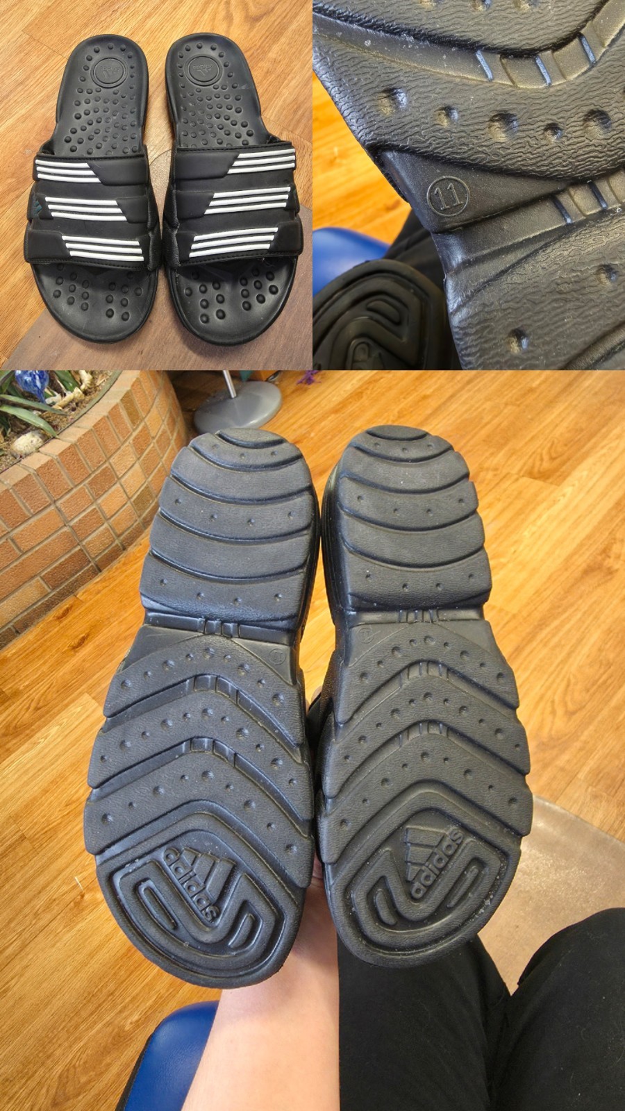adidas Adissage Men’s Slide Sandals Black Striped Strap Comfort Slip-On US 11