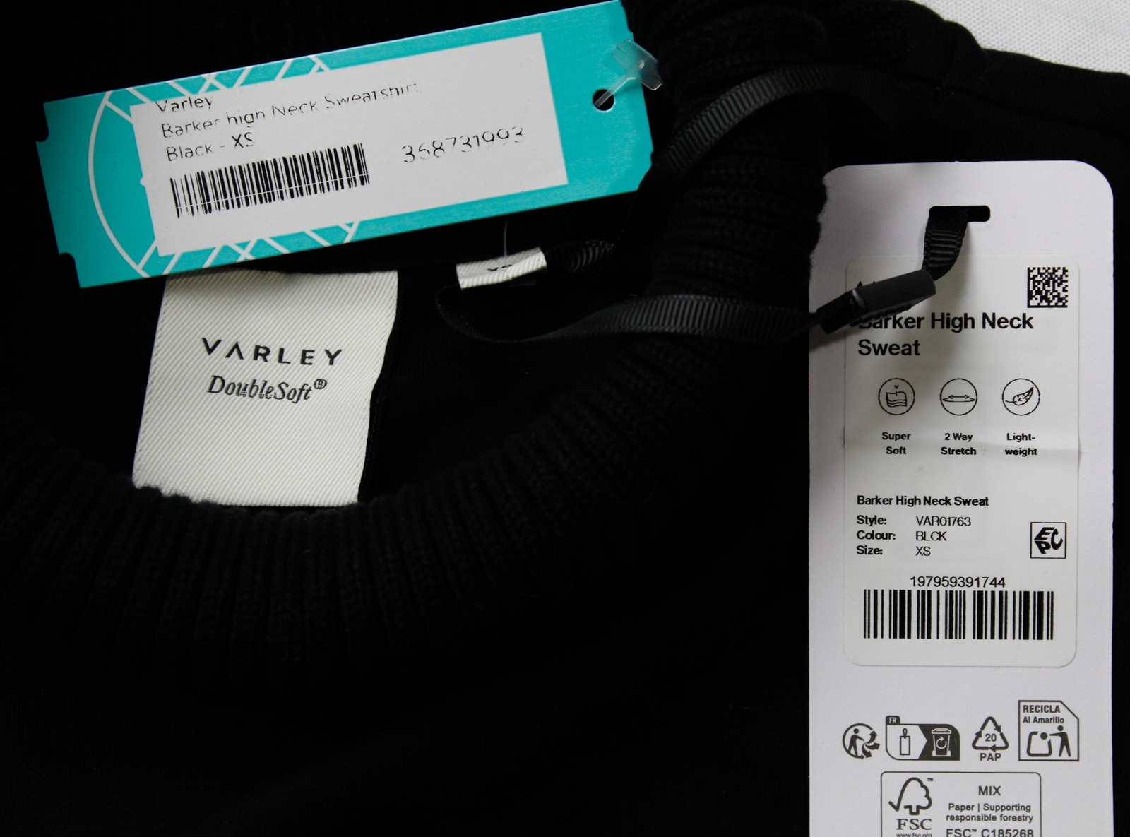 Varley Women’s DoubleSoft Barker High Neck Sweatshirt AR8 Black Size XS