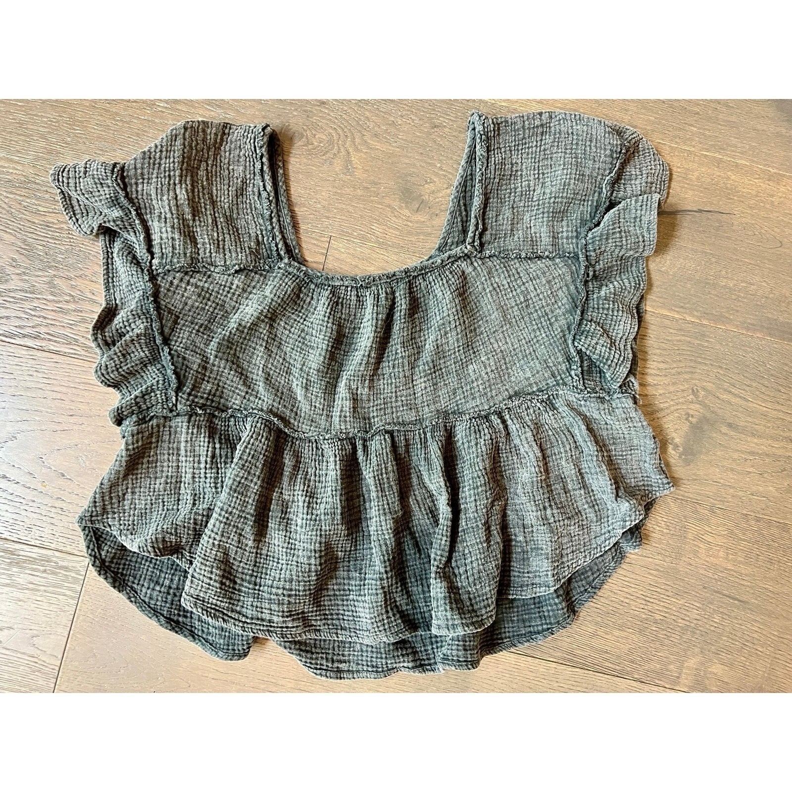 Talulah Ruffled Cotton Gauze Boho Peplum Blouse Top Medium