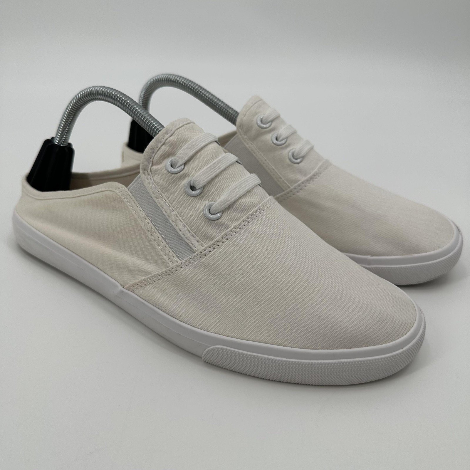 Feiyao Shoes Mens Size 270 White Canvas Slip-On Laceless Elastic Gore Casual