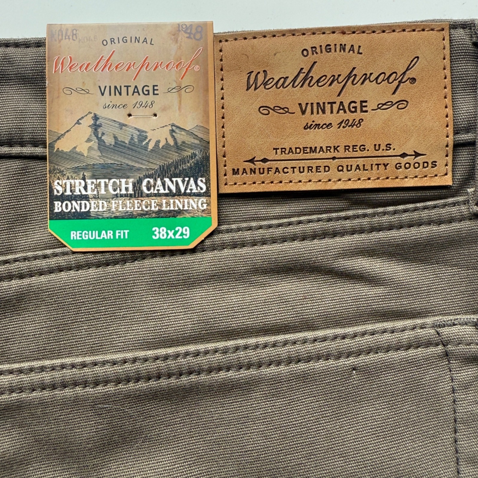 Weatherproof Vintage Mens Regular Fit Stretch Canvas Fleece-Lined Pants 38×29